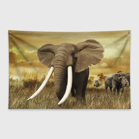 Флаг-баннер с принтом Могучий слон в Новосибирске, 100% полиэстер | размер 67 х 109 см, плотность ткани — 95 г/м2; по краям флага есть четыре люверса для крепления | elephant | африка | бивни | джунгли | мамонт | савана | сафари | слон | хобот