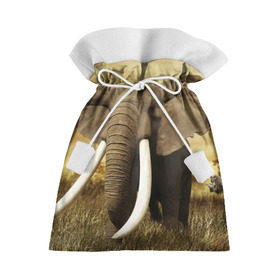Подарочный 3D мешок с принтом Могучий слон в Новосибирске, 100% полиэстер | Размер: 29*39 см | Тематика изображения на принте: elephant | африка | бивни | джунгли | мамонт | савана | сафари | слон | хобот