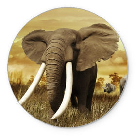 Коврик круглый с принтом Могучий слон в Новосибирске, резина и полиэстер | круглая форма, изображение наносится на всю лицевую часть | elephant | африка | бивни | джунгли | мамонт | савана | сафари | слон | хобот