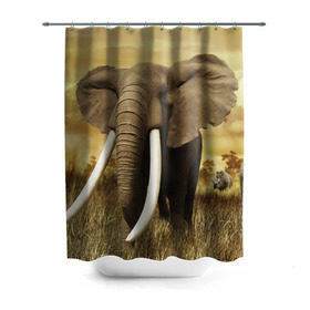 Штора 3D для ванной с принтом Могучий слон в Новосибирске, 100% полиэстер | плотность материала — 100 г/м2. Стандартный размер — 146 см х 180 см. По верхнему краю — пластиковые люверсы для креплений. В комплекте 10 пластиковых колец | elephant | африка | бивни | джунгли | мамонт | савана | сафари | слон | хобот