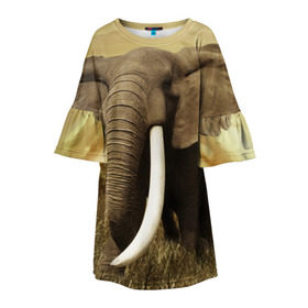 Детское платье 3D с принтом Могучий слон в Новосибирске, 100% полиэстер | прямой силуэт, чуть расширенный к низу. Круглая горловина, на рукавах — воланы | elephant | африка | бивни | джунгли | мамонт | савана | сафари | слон | хобот