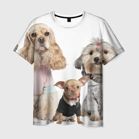 Мужская футболка 3D с принтом Дивные собачки в Новосибирске, 100% полиэфир | прямой крой, круглый вырез горловины, длина до линии бедер | весёлый | животное | зверёк | игривый | классный | красивый | лучший друг человека | любимец | милый | охрана | пёс | питомец | прикольный | смешной | собака | собачонка | ум | щенок | щеночек