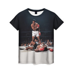 Женская футболка 3D с принтом Muhammad Ali в Новосибирске, 100% полиэфир ( синтетическое хлопкоподобное полотно) | прямой крой, круглый вырез горловины, длина до линии бедер | impossible is nothing | muhammad ali | бокс | боксёр | мохаммед али | спорт