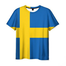 Мужская футболка 3D с принтом Швеция в Новосибирске, 100% полиэфир | прямой крой, круглый вырез горловины, длина до линии бедер | сборная | футбол