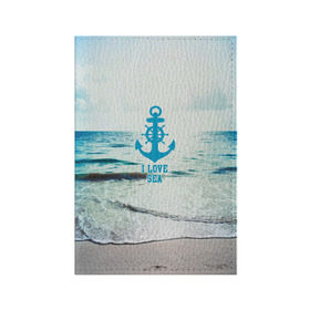 Обложка для паспорта матовая кожа с принтом I love sea в Новосибирске, натуральная матовая кожа | размер 19,3 х 13,7 см; прозрачные пластиковые крепления | Тематика изображения на принте: sea | вода | волны | лето | море | океан | солнце | якорь