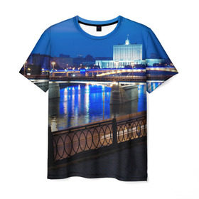Мужская футболка 3D с принтом Москва в Новосибирске, 100% полиэфир | прямой крой, круглый вырез горловины, длина до линии бедер | moscow | город | ночной | пейзаж