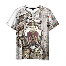 Мужская футболка 3D с принтом Спецназ 19 в Новосибирске, 100% полиэфир | прямой крой, круглый вырез горловины, длина до линии бедер | россия | спецназ