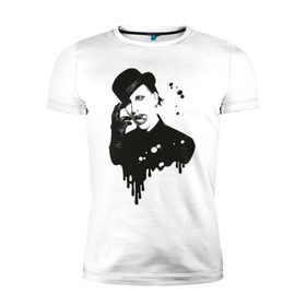 Мужская футболка премиум с принтом Marilyn Manson в Новосибирске, 92% хлопок, 8% лайкра | приталенный силуэт, круглый вырез ворота, длина до линии бедра, короткий рукав | manson | marilyn | менсон | мерлин мэнсон | мэнсон