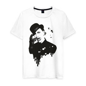 Мужская футболка хлопок с принтом Marilyn Manson в Новосибирске, 100% хлопок | прямой крой, круглый вырез горловины, длина до линии бедер, слегка спущенное плечо. | manson | marilyn | менсон | мерлин мэнсон | мэнсон