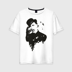 Женская футболка хлопок Oversize с принтом Marilyn Manson в Новосибирске, 100% хлопок | свободный крой, круглый ворот, спущенный рукав, длина до линии бедер
 | manson | marilyn | менсон | мерлин мэнсон | мэнсон