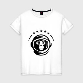Женская футболка хлопок с принтом Обезьяна космонавт в Новосибирске, 100% хлопок | прямой крой, круглый вырез горловины, длина до линии бедер, слегка спущенное плечо | Тематика изображения на принте: космос