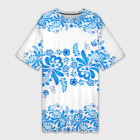 Платье-футболка 3D с принтом Гжель в Новосибирске,  |  | роспись | россия | русь | узор