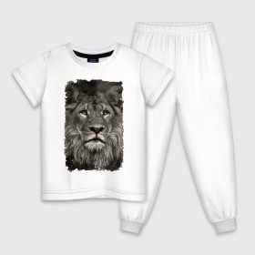 Детская пижама хлопок с принтом Лев (retro style) в Новосибирске, 100% хлопок |  брюки и футболка прямого кроя, без карманов, на брюках мягкая резинка на поясе и по низу штанин
 | leo | lion | retro style | ветошь | винтаж | власть | грива | дикая кошка | животное | зверь | клыки | когти | король джунглей | лев | мощь | мудрость | охотник | потёртости | сила | старина | хитрость | хищник