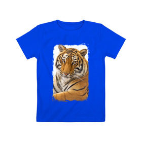 Детская футболка хлопок с принтом Тигр (retro style) в Новосибирске, 100% хлопок | круглый вырез горловины, полуприлегающий силуэт, длина до линии бедер | tiger | дикая кошка | тигр | хищник