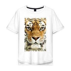 Мужская футболка хлопок Oversize с принтом Тигр (retro style) в Новосибирске, 100% хлопок | свободный крой, круглый ворот, “спинка” длиннее передней части | tiger | дикая кошка | тигр | хищник