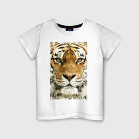 Детская футболка хлопок с принтом Тигр (retro style) в Новосибирске, 100% хлопок | круглый вырез горловины, полуприлегающий силуэт, длина до линии бедер | tiger | дикая кошка | тигр | хищник