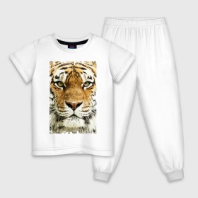 Детская пижама хлопок с принтом Тигр (retro style) в Новосибирске, 100% хлопок |  брюки и футболка прямого кроя, без карманов, на брюках мягкая резинка на поясе и по низу штанин
 | tiger | дикая кошка | тигр | хищник