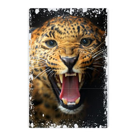 Магнитный плакат 2Х3 с принтом Леопард (retro style) в Новосибирске, Полимерный материал с магнитным слоем | 6 деталей размером 9*9 см | retro style | ветошь | винтаж | вырез | гепард | грация | дикая кошка | животное | зверь | инстинкты | клыки | когти | леопард | лик | мощь | охотник | потёртости | пятна | реакция | скорость | след | старина
