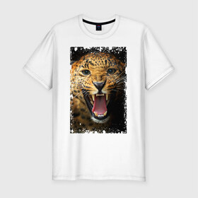 Мужская футболка премиум с принтом Леопард (retro style) в Новосибирске, 92% хлопок, 8% лайкра | приталенный силуэт, круглый вырез ворота, длина до линии бедра, короткий рукав | Тематика изображения на принте: retro style | ветошь | винтаж | вырез | гепард | грация | дикая кошка | животное | зверь | инстинкты | клыки | когти | леопард | лик | мощь | охотник | потёртости | пятна | реакция | скорость | след | старина