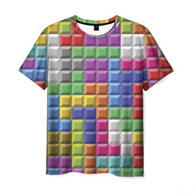 Мужская футболка 3D с принтом Цветной тетрис в Новосибирске, 100% полиэфир | прямой крой, круглый вырез горловины, длина до линии бедер | тетрис