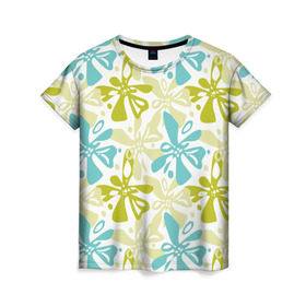 Женская футболка 3D с принтом Гавайская в Новосибирске, 100% полиэфир ( синтетическое хлопкоподобное полотно) | прямой крой, круглый вырез горловины, длина до линии бедер | гавайи | растительный орнамент | рубашка