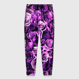 Мужские брюки 3D с принтом Цветочки в Новосибирске, 100% полиэстер | манжеты по низу, эластичный пояс регулируется шнурком, по бокам два кармана без застежек, внутренняя часть кармана из мелкой сетки | роза | сиреневый | фиолетовый | цветы