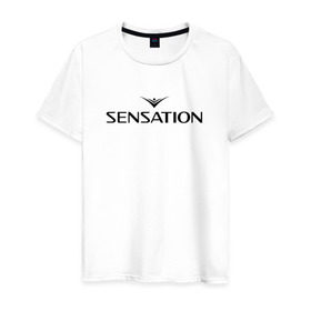 Мужская футболка хлопок с принтом Sensation в Новосибирске, 100% хлопок | прямой крой, круглый вырез горловины, длина до линии бедер, слегка спущенное плечо. | sensation