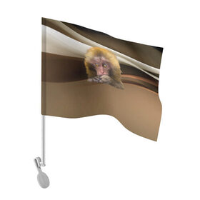 Флаг для автомобиля с принтом Мартышка в Новосибирске, 100% полиэстер | Размер: 30*21 см | голова животного | мартышка | обезьяна | прикольные картинки