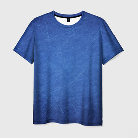 Мужская футболка 3D с принтом Текстура в Новосибирске, 100% полиэфир | прямой крой, круглый вырез горловины, длина до линии бедер | полоски | синий | текстура | царапины