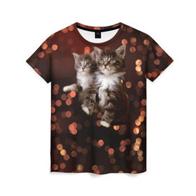 Женская футболка 3D с принтом Котята в Новосибирске, 100% полиэфир ( синтетическое хлопкоподобное полотно) | прямой крой, круглый вырез горловины, длина до линии бедер | киска | кот | котёнок | кошка | прикольные картинки