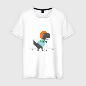 Мужская футболка хлопок с принтом Динозавр 8 бит в Новосибирске, 100% хлопок | прямой крой, круглый вырез горловины, длина до линии бедер, слегка спущенное плечо. | 