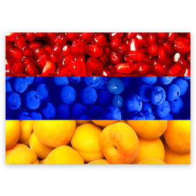 Поздравительная открытка с принтом Флаг Армении в Новосибирске, 100% бумага | плотность бумаги 280 г/м2, матовая, на обратной стороне линовка и место для марки
 | Тематика изображения на принте: армения | гранат | персик | слива | страны | флаг армении | фрукты