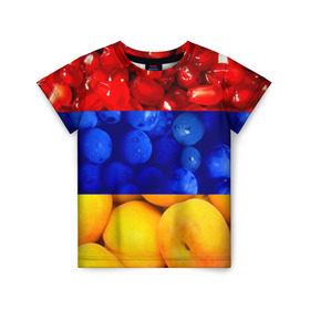 Детская футболка 3D с принтом Флаг Армении в Новосибирске, 100% гипоаллергенный полиэфир | прямой крой, круглый вырез горловины, длина до линии бедер, чуть спущенное плечо, ткань немного тянется | армения | гранат | персик | слива | страны | флаг армении | фрукты