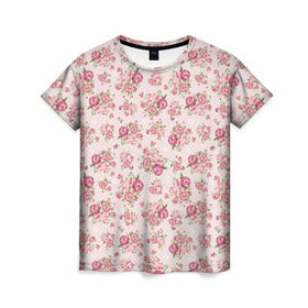 Женская футболка 3D с принтом Fashion sweet flower в Новосибирске, 100% полиэфир ( синтетическое хлопкоподобное полотно) | прямой крой, круглый вырез горловины, длина до линии бедер | паттерны | розовый | розы | узор