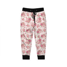 Детские брюки 3D с принтом Fashion sweet flower в Новосибирске, 100% полиэстер | манжеты по низу, эластичный пояс регулируется шнурком, по бокам два кармана без застежек, внутренняя часть кармана из мелкой сетки | паттерны | розовый | розы | узор