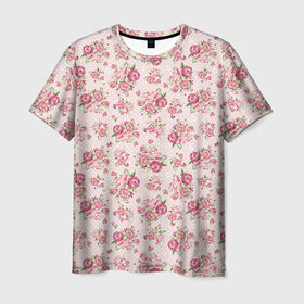 Мужская футболка 3D с принтом Fashion sweet flower в Новосибирске, 100% полиэфир | прямой крой, круглый вырез горловины, длина до линии бедер | паттерны | розовый | розы | узор