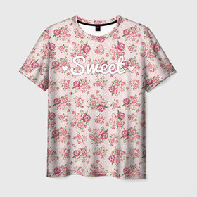 Мужская футболка 3D с принтом Fashion sweet flower 2 в Новосибирске, 100% полиэфир | прямой крой, круглый вырез горловины, длина до линии бедер | flower | strowberry | summer | trend | клубника | клубничка | лето | попробуй меня | популярное | съешь меня | тренд | хит | цветочки | цветы