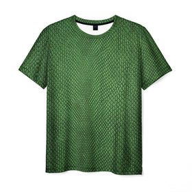 Мужская футболка 3D с принтом Snake в Новосибирске, 100% полиэфир | прямой крой, круглый вырез горловины, длина до линии бедер | зеленый | змея | кожа | текстура