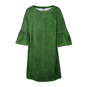 Детское платье 3D с принтом Snake в Новосибирске, 100% полиэстер | прямой силуэт, чуть расширенный к низу. Круглая горловина, на рукавах — воланы | зеленый | змея | кожа | текстура