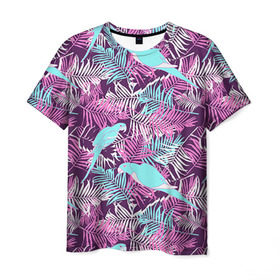 Мужская футболка 3D с принтом Summer paradise в Новосибирске, 100% полиэфир | прямой крой, круглый вырез горловины, длина до линии бедер | паттерн | попугаи | разноцветный | тропики | цветы | яркий