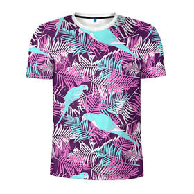 Мужская футболка 3D спортивная с принтом Summer paradise в Новосибирске, 100% полиэстер с улучшенными характеристиками | приталенный силуэт, круглая горловина, широкие плечи, сужается к линии бедра | Тематика изображения на принте: паттерн | попугаи | разноцветный | тропики | цветы | яркий