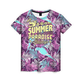 Женская футболка 3D с принтом Summer paradise 2 в Новосибирске, 100% полиэфир ( синтетическое хлопкоподобное полотно) | прямой крой, круглый вырез горловины, длина до линии бедер | beach | flower | party | summer | swag | trend | вечеринка | лето | популярное | сваг | свег | тренд | хит | цветочки | цветы