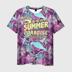 Мужская футболка 3D с принтом Summer paradise 2 в Новосибирске, 100% полиэфир | прямой крой, круглый вырез горловины, длина до линии бедер | beach | flower | party | summer | swag | trend | вечеринка | лето | популярное | сваг | свег | тренд | хит | цветочки | цветы