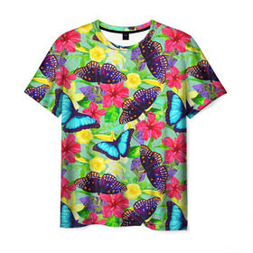 Мужская футболка 3D с принтом Summer Butterflies в Новосибирске, 100% полиэфир | прямой крой, круглый вырез горловины, длина до линии бедер | бабочки | лето | пестрый | разноцветный