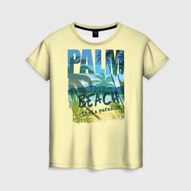 Женская футболка 3D с принтом Palm beach в Новосибирске, 100% полиэфир ( синтетическое хлопкоподобное полотно) | прямой крой, круглый вырез горловины, длина до линии бедер | beach | party | summer | swag | trend | вечеринка | лето | популярное | сваг | свег | тренд | хит