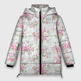 Женская зимняя куртка 3D с принтом Flower pattern в Новосибирске, верх — 100% полиэстер; подкладка — 100% полиэстер; утеплитель — 100% полиэстер | длина ниже бедра, силуэт Оверсайз. Есть воротник-стойка, отстегивающийся капюшон и ветрозащитная планка. 

Боковые карманы с листочкой на кнопках и внутренний карман на молнии | белый | паттерн | розовый | цветы