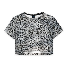 Женская футболка 3D укороченная с принтом White Jaguar в Новосибирске, 100% полиэстер | круглая горловина, длина футболки до линии талии, рукава с отворотами | Тематика изображения на принте: барс | леопард | ягуар