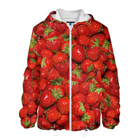 Мужская куртка 3D с принтом Клубнички в Новосибирске, ткань верха — 100% полиэстер, подклад — флис | прямой крой, подол и капюшон оформлены резинкой с фиксаторами, два кармана без застежек по бокам, один большой потайной карман на груди. Карман на груди застегивается на липучку | красный | летний | фото | ягода