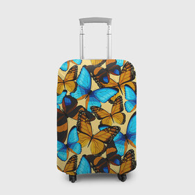 Чехол для чемодана 3D с принтом Бабочки в Новосибирске, 86% полиэфир, 14% спандекс | двустороннее нанесение принта, прорези для ручек и колес | коричневый | синий