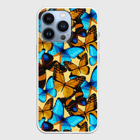 Чехол для iPhone 13 Pro с принтом Бабочки в Новосибирске,  |  | коричневый | синий